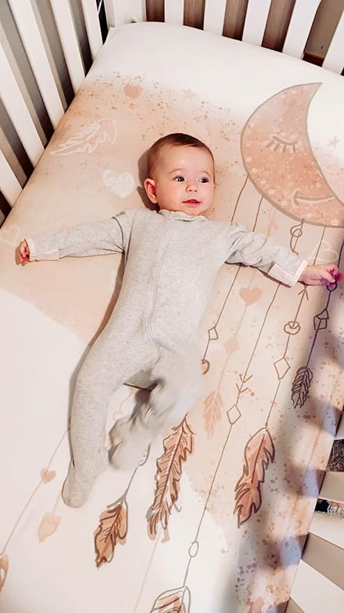 JumpOff Jo - Fitted Crib Sheet, Super Soft 100% Cotton Sheet for Standard Crib Mattresses and Toddler Beds, 28 in. x 52 in, Storytelling Designs - Rainbow Dream Catcher