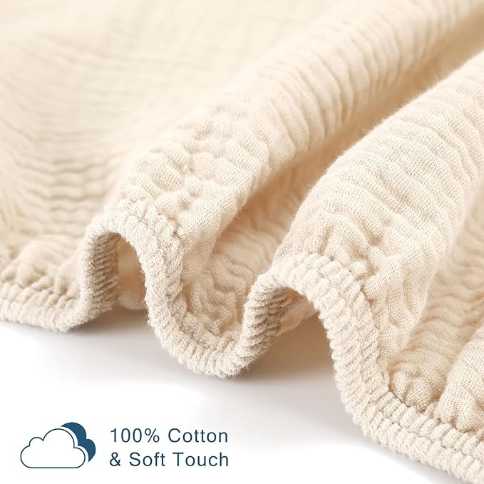 GRSSDER Soft Muslin Crib Sheet 2 Pack, 100% Cotton Crib Sheets for Boys and Girls, Fit Standard Crib Mattresses 52" x 28" Safe and Snug, Blush Pink/Beige
