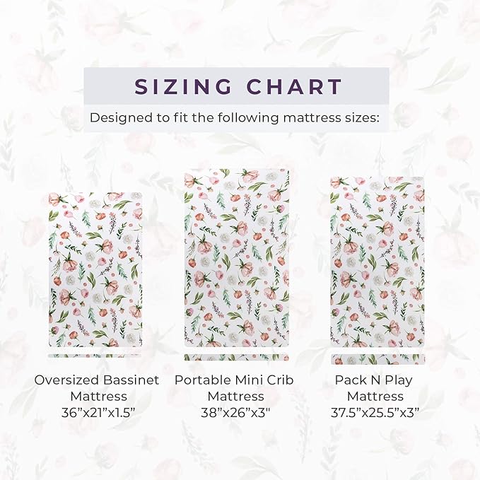 Pobibaby - 2 Pack Premium Pack N Play Sheets Fitted for Standard Pack and Plays and Mini Cribs - Ultra-Soft Cotton Blend, Stylish Floral Pattern, Safe and Snug for Baby (Allure)