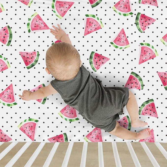Watercolor Watermelon Dots Baby Crib Sheets for Boy Girl 52"x28" Tropical Summer Fruits Soft Stretchy Fitted Crib Mattress Covers Beach Vacation Baby Sheet for Standard Crib & Toddler Bed Mattress