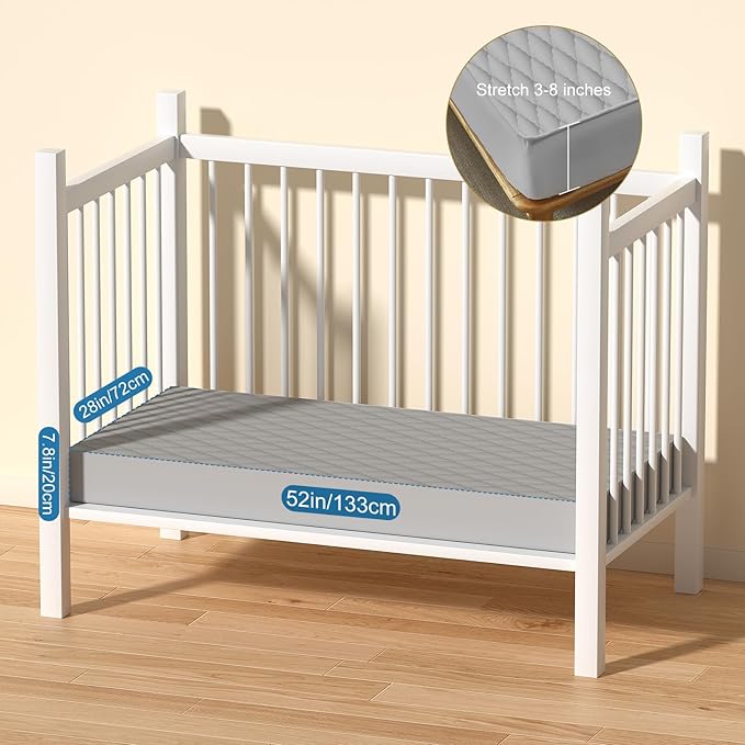 2Pack Waterproof Crib Sheets for Boy, Girl - Cotton 52X28 Fitted Crib Sheets Crib Mattress Protector Sheets,Soft Toddler Bed Sheets,Washable Infant Fitted Baby Bed Sheets (Gray, 52X28inch)