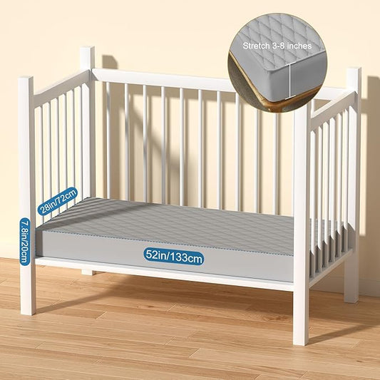 2Pack Waterproof Crib Sheets for Boy, Girl - Cotton 52X28 Fitted Crib Sheets Crib Mattress Protector Sheets,Soft Toddler Bed Sheets,Washable Infant Fitted Baby Bed Sheets (Gray, 52X28inch)