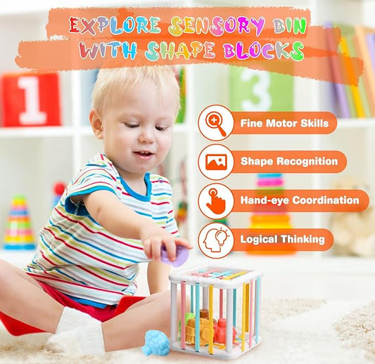 Baby Toys 6 to12 Months, 7 in-1 Montessori Toy for 6-9-12-18 Month Old with Pull String Toy, Sensory Bin Toys, Stacking Baby Blocks & Soft Infant Ring & Sensory Ball, Stacking Cups for Toddler 1-3Gift