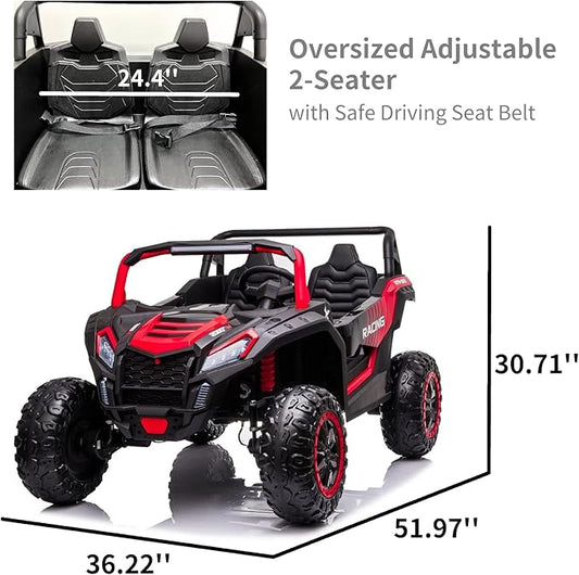 POSTACK 24V Side by Side 2 Seater Ride On Electric Vehicle Car with Parents Remote Control for Kids 4 Wheels Drive Battery Powered UTV Truck Car for Girls Boys with EVA Rubber Compound Tires, Red