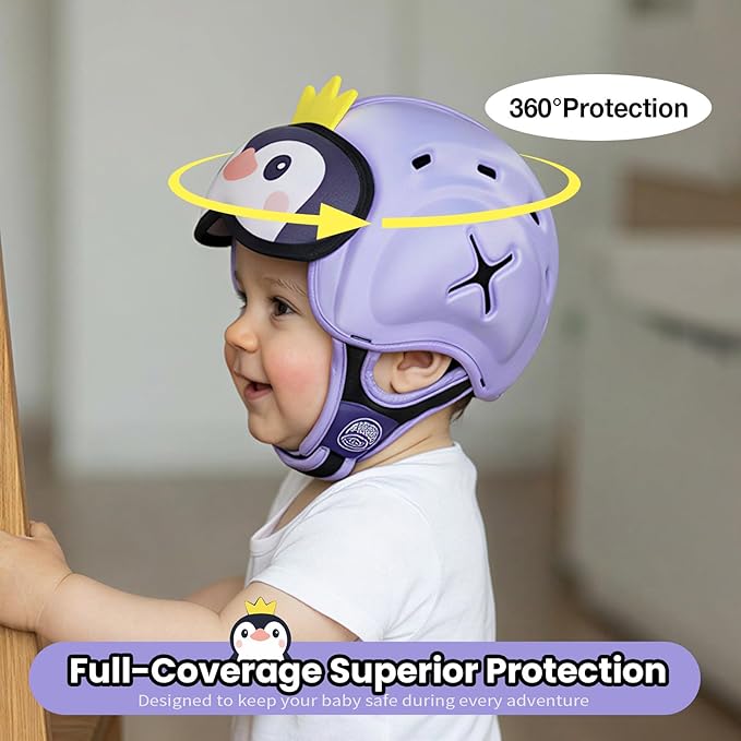 Mambobaby Baby Head Protector Safety Helmet Baby Helmet for Crawling Walking，Extra-Thick Deep Forehead Padding,Ultra-Lightweight, Breathable, Toddler Helmet 6-24 Months-Penguin