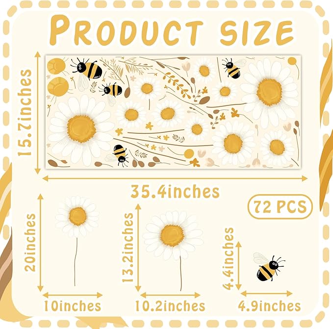 Daisy Floral Wall Stickers Baby Bedroom Walls Art Murals Boho Daisy Decals for Kids Room Peel and Stick Flower Bee Vinyl Wall Decals for Nursery Home Living Room Summer Flowers Party Theme Supplies