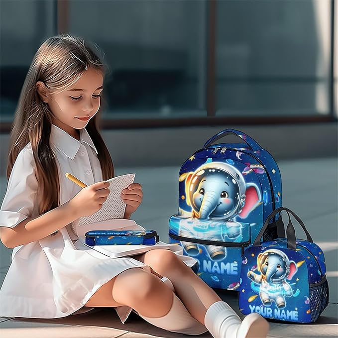 Kid Backpack Boys - 3Pcs Elephant Backpacks Set for Girls - Personalized Planet Bookbag for Kids Toddler - Back to School Bag for Kindergarten/Preschool/Elementary(17 Inch)