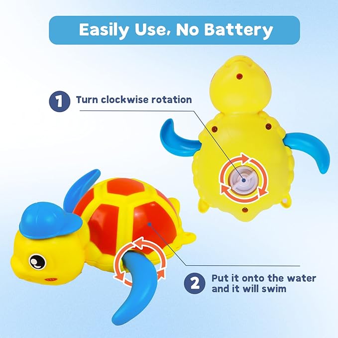 Baby Bath Toys, Floating Wind Up Swimming Turtle and Duck, Bathtub Toys, Pool Toys, Water Toys for Toddlers Boy Girl 3 Pack