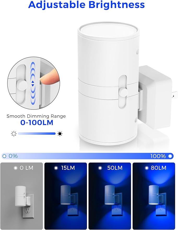 L LOHAS LED Night Light, 2 Pack Bluey Night Light, Plug into Wall, Dimmable, Sensor, Calm Blue Light for Bedroom, Bathroom, Hallway