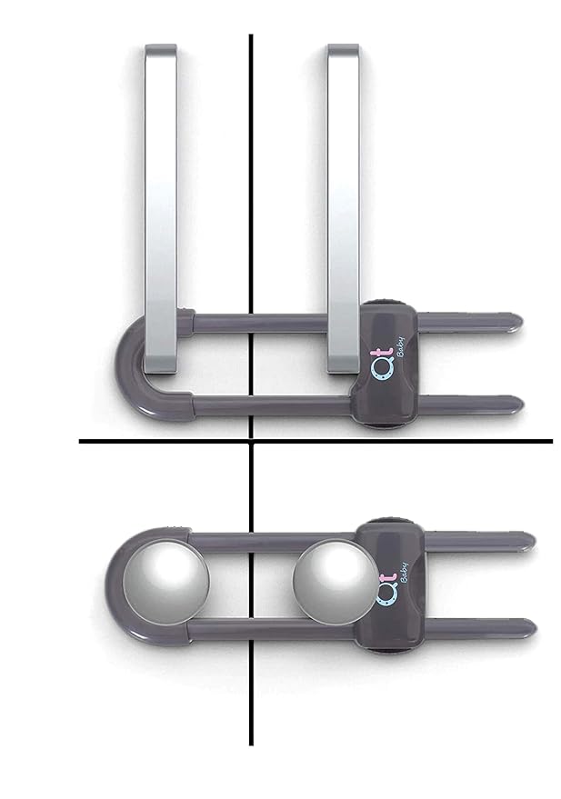 Baby Proofing Cabinet Locks | Adjustable U Shaped Baby Safety Latches for Drawers, Fridge, Closet |Modern Baby Proofing Cabinet Lock with Extra Secure Lock Buttons (Pack of 4)