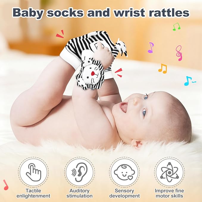 Newborn Toys,High Contrast Black & White Baby Toys 0-6 Months with Sensory Cards & Rattle, Essential for Brain Development, Tummy Time & Car Seat Toys for 0 2 4 6 Month Old