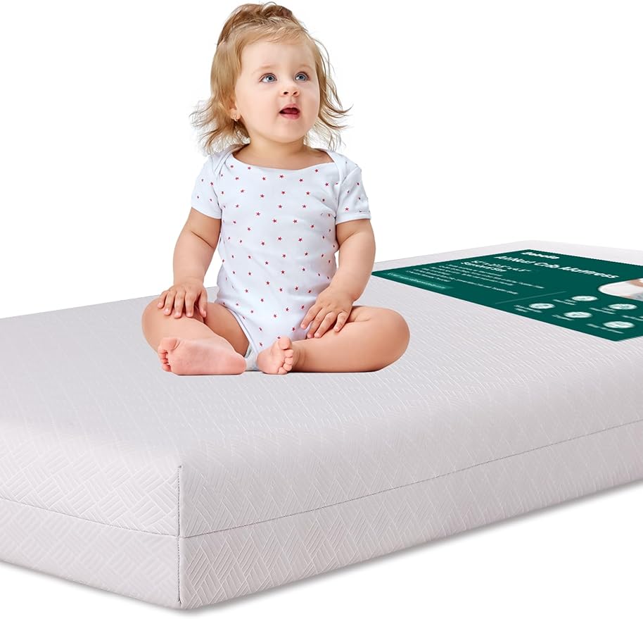 BABELIO Memory Foam Crib Mattress Dual-Sided Baby Toddler Mattress Standard Size, Removable Waterproof Cover, CertiPUR-US Certified, Grey