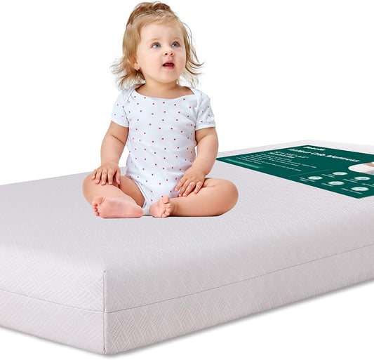 BABELIO Memory Foam Crib Mattress Dual-Sided Baby Toddler Mattress Standard Size, Removable Waterproof Cover, CertiPUR-US Certified, Grey