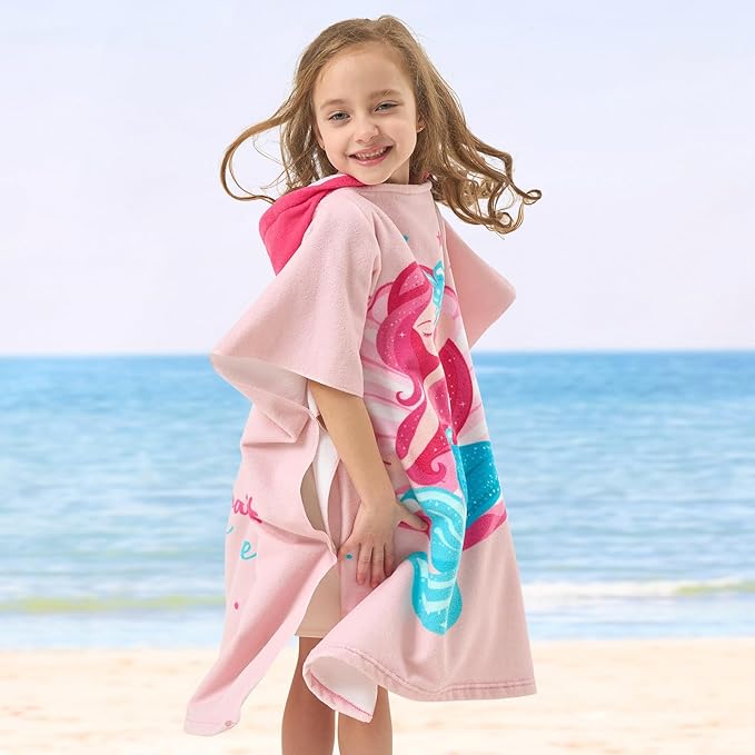 PINNKKU PINNKU Mermaid Beach Towel with Hood for 2-10 Years, Soft Absorbent Hooded Bath Towel for Boys Girls, Toddler Pool Swim Towel with Hood