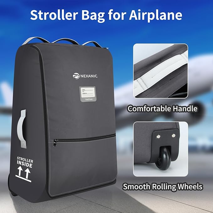 Stroller Bag for Airplane, Stroller Travel Bag Compatible with UPPAbaby Vista, Vista V2, Cruz V2, Rolling Wheel Bag with Storage Pocket, Multiple Handles, Luggage Tag for Flight Travel, Grey