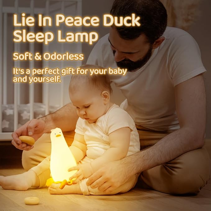 MAGOHMT Existential Crisis Duck Lamp - 3-Level Dimmable Rechargeable Night Light for Kids Breastfeeding & Nursery | Silicone, Touch Control & Lying Flat Design, Toddler Room Safe (Ducky Lay Lamp)