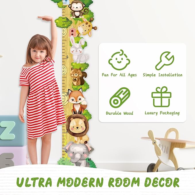 Personalized Name Wooden Growth Chart for Wall - Forest Animal Stack Size Height Chart for Kids, Growth Measuring Board and Kids Height Wall Chart, Children Playroom Decor