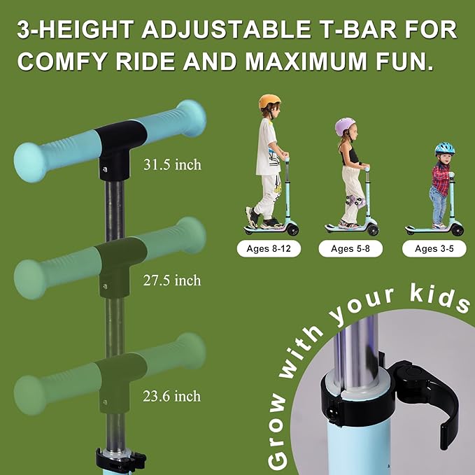 Light-Up Scooter for Kids 3-8,20 Dynamic Light Patterns for Evening Play Safety - Lean-to-Steer Kick Scooter with Adjustable Handlebar (Grows with Child) - Gift for Boys & Girls