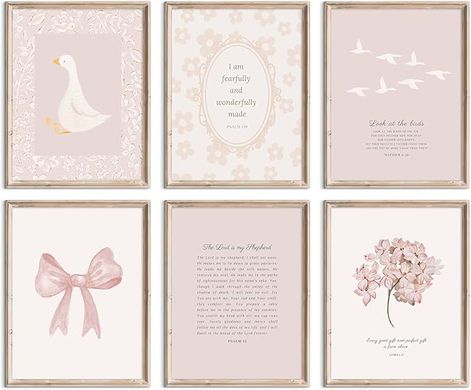 Lhoiplme Nursery Christian Wall Art Bible Verse Prints Pink Girl Nursery Room Canvas Wall Decor Coquette Bow Poster Jesus Boho Scripture Picture Vintage Floral Artwork for Bedroom 8x10x6 Inch Unframed