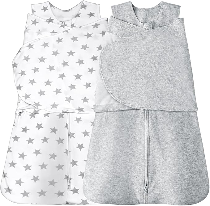 Baby Sleep sack Swaddle,Swaddles 3-6 Months,3-Way Adjustable Wearable Transition Blanket 100% Organic Cotton 2-Piece,12-18 lbs,1.0 TOG(Star&Grey)