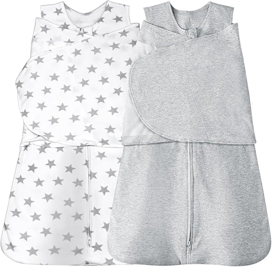 Baby Sleep sack Swaddle,Swaddles 3-6 Months,3-Way Adjustable Wearable Transition Blanket 100% Organic Cotton 2-Piece,12-18 lbs,1.0 TOG(Star&Grey)