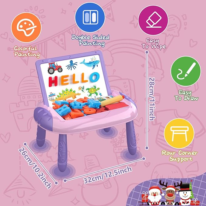 Gift for 1-2 Years Old Girl, Girl Toys with Magnetic Letters and Numbers, Portable Doodle Board Easel, Learning and Educational Toy for 1-2 Years Old Girls (Pink Purple)