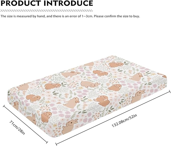 Rabbit Floral Fitted Crib Sheet Flower Animal Baby Crib Sheet Fit Standard Crib and Toddler Mattress,Crib Mattress Sheets for Boys Girls 28"x52"
