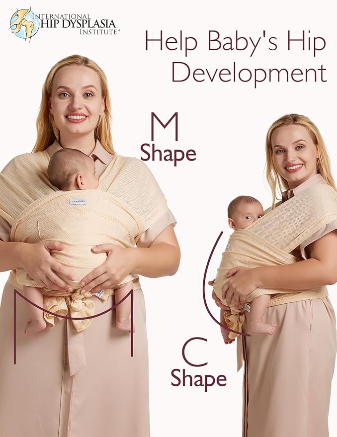 Momcozy Baby Carrier AirMesh - The Perfect Summer Sling for Newborns to Toddler 8-35 lbs - Cooling Fabric Baby Wrap, Lightweight, Ergonomic, and Easy to Wear, Beige