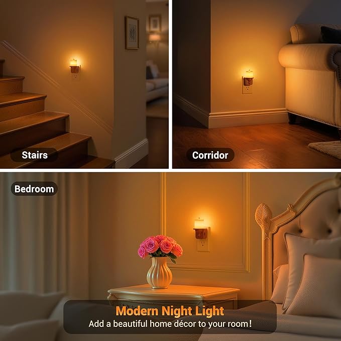 JandCase Flameless Candle Night Light, 2 Pack Night Lights Plug into Wall, 2000K Amber, 0-100LM Dimmable Nightlight, Dusk to Dawn Sensor Light for Dinning Room, Living Room, Bathroom, Hallway