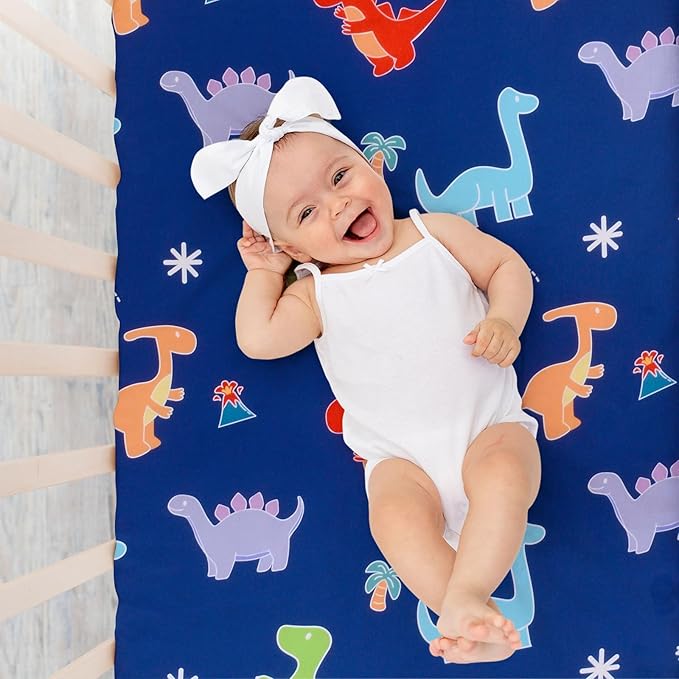 UOMNY Crib Sheet, Dinosaur Crib Sheets Baby Sheet for Standard Crib and Toddler Mattresses Nursery Bedding Sheet Crib Mattress Sheets for Boys and Girls 1 Pack Toddler Sheet