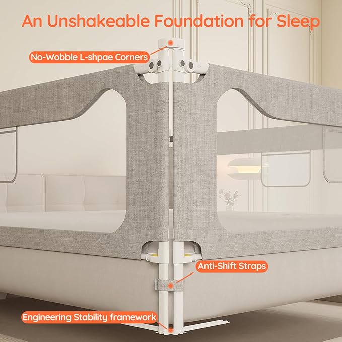 colorfarm King Size Toddler Bed Rail 3 Pack Bed Rails Guard with Safety Lock - Adjustable Bedrails Bed Fence for Infant Baby Toddlers Child (78.7x78.7x74.8)