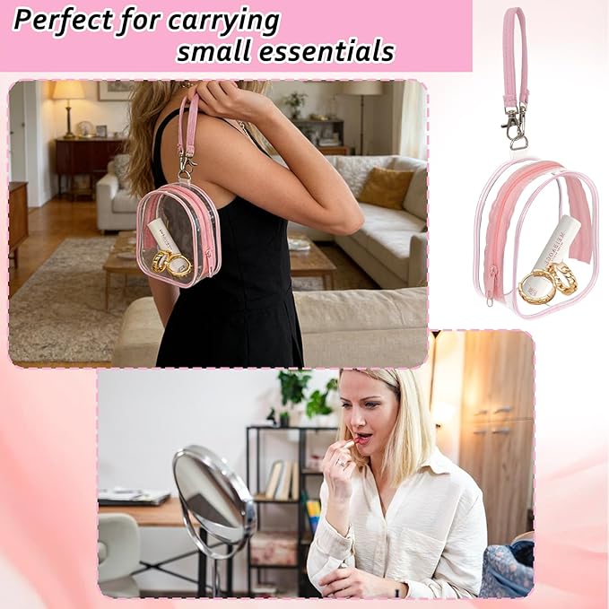 2 Pack Clear Holder Case with Checkered Strap for Pacifier Portable Storage Case for Diaper Bag Essentials Travel PVC Neutral Binky Holder Purse for Baby Boys Girls (Pink,White)