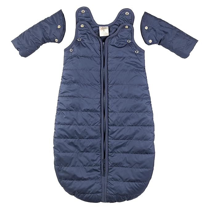 Baby Sleeping Bag Sack - Warm Quilted Duvet Material - Outdoor & Indoor, Unisex Travel Wearable Blanket. Fits Infants, Removable Sleeves & Convenient Shoulder Snaps, Indigo, Small (0-6 Months)