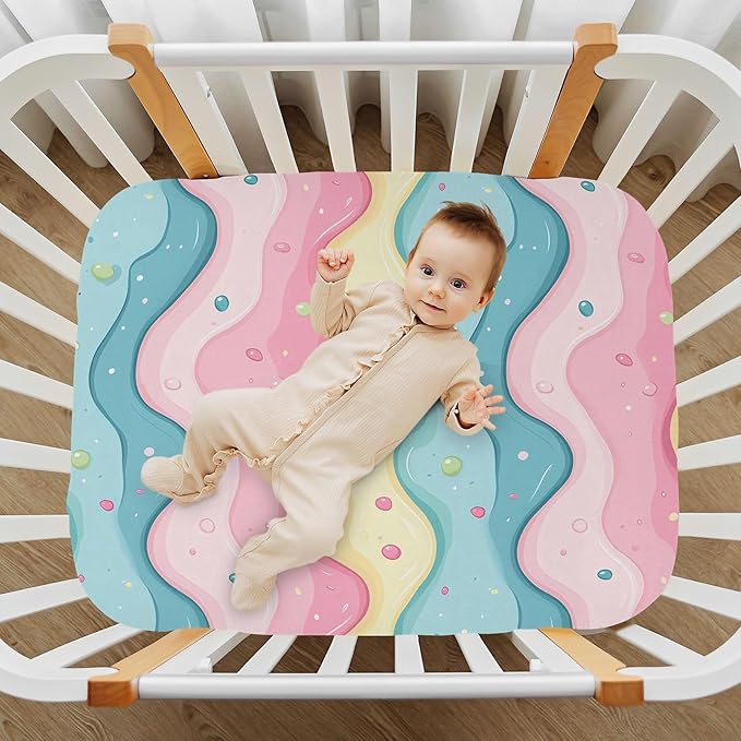 Baby Crib Sheets Fitted Crib Sheet Standard Crib and Toddler Mattress for Boys Girls 39 * 27in Pink Starfish Shell Pattern (Cute Ice Cream Pattern, Small)