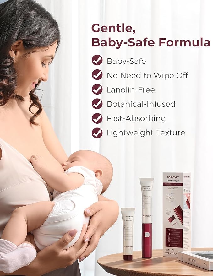 Momcozy ComfortNip™ 3-in-1 Multi-Care Cream Pen Kit, Heat/Cool/Vibe Breadfeeding Pen + Nipple Cream Refills Combo, Rechargeable Touch-Free 316 Steel Head for Nipple Pain Relief
