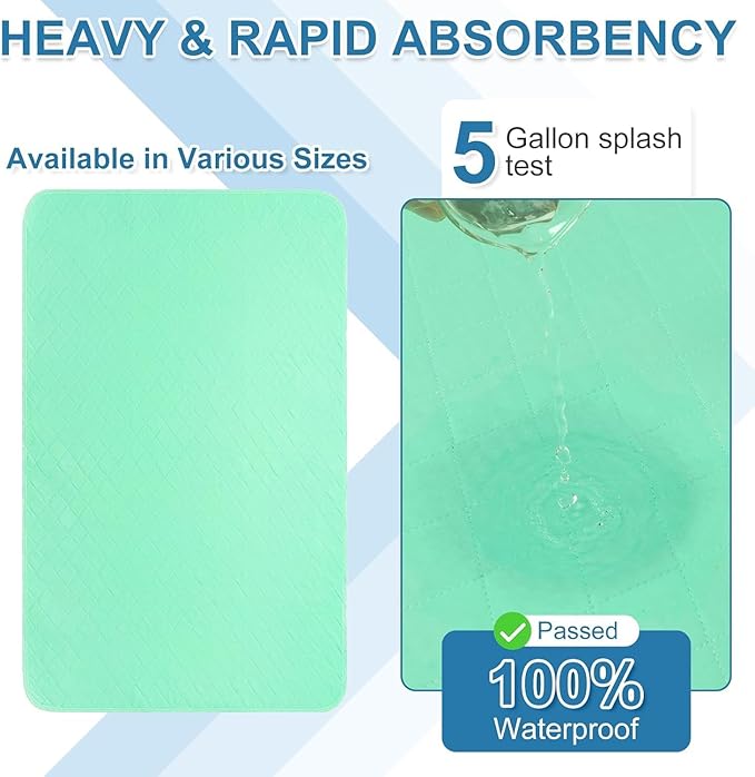 OUTCREATOR® Washable Bed Pads 34" x 76" (Pack of 2), Incontinence Mattress Protector, Anti-Slip Waterproof Underpads for Adults Kids Elderly Pets, Absorbency & Reusable Bedwetting Pads (Solid Green)