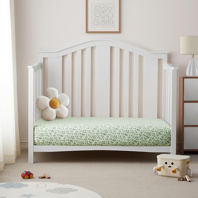 SiinvdaBZX 2 Pcs Muslin Crib Sheets Neutral, Ultra Soft Cotton Breathable Fitted Baby Crib Mattress Sheets for 52"x28" Standard Toddler Mattress (Leaf + Clovers)