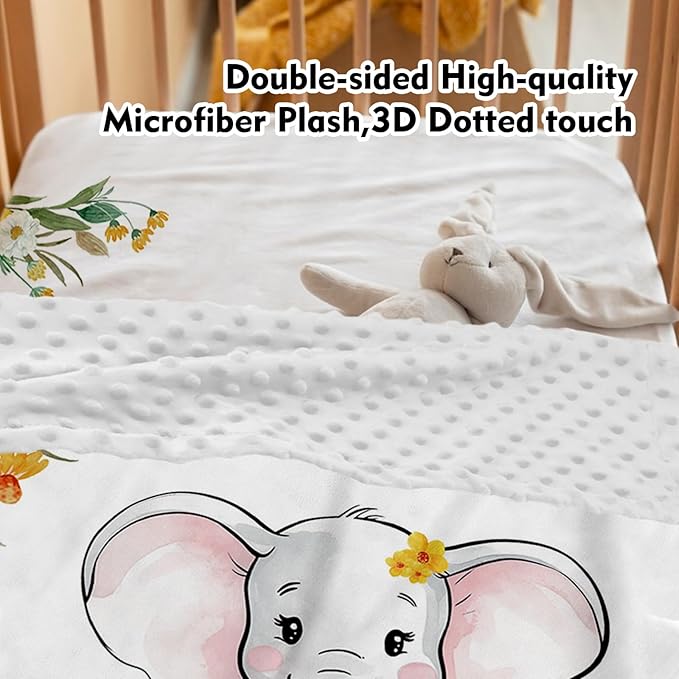 Personalized Baby Crib Bedding Set: 4 Piece Custom Yellow Floral Elephant Crib Bed Set with Name, Nursery Bedding Set for Baby Girls, Newborn Boys Crib Sets, Crib Bedding Custom Gift, Crib Sheet