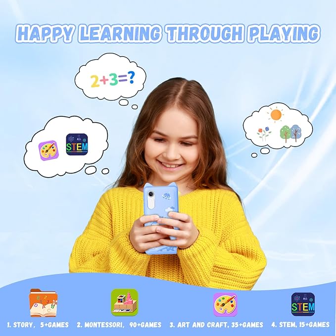 Kids Phone for Boys, 3.97" Touchscreen Kids Toys Cell Phone Learning Music Puzzle-Games, with Silicone Toddler Phone Toys for Girls Boys Age 3-12, Working Real Play Cell Phone(Blue)
