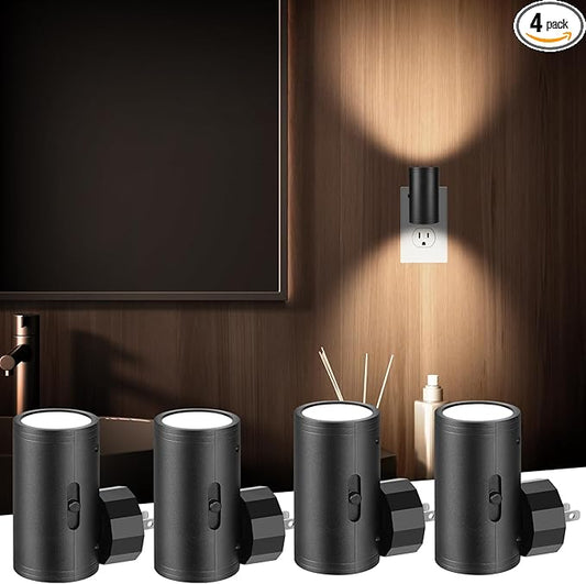 LED Night Lights Plug into Wall,Dusk to Dawn Sensor Night Light,0-300LM Adjustable Brightness,Warm White 2700K,Dimmable Night Lights for Kitchen Hallway Bedroom Bathroom 4 Pack