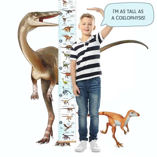 LIFELIKO Personalised Growth Chart for Dinosaur Lovers, Removable Wall Ruler for Boys and Girls, Kid’s Room Decoration (Blue)