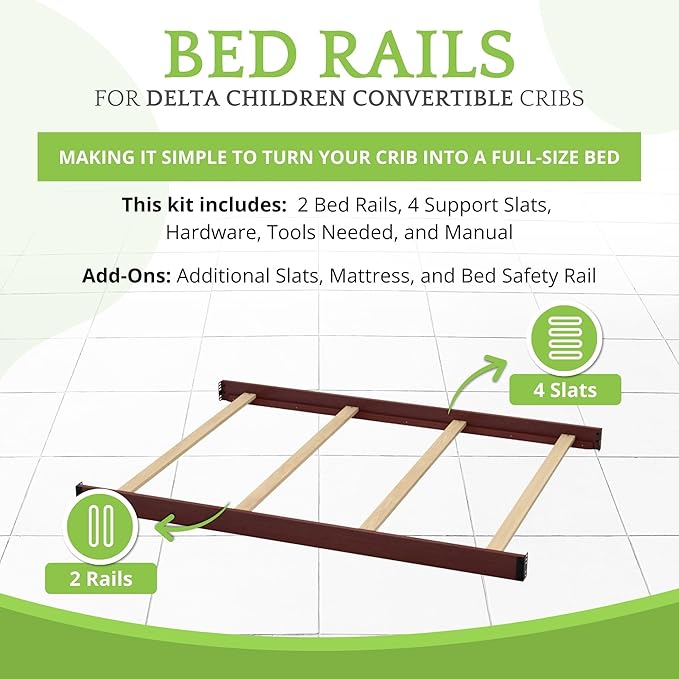 Full-Size Conversion Kit Bed Rails Compatible with Delta Children Convertible Cribs - Solid Wood Rail #0050 - Toddler and Adult Bed Rail for Full-Size Beds - Baby Furniture (Black Cherry Espresso-607)