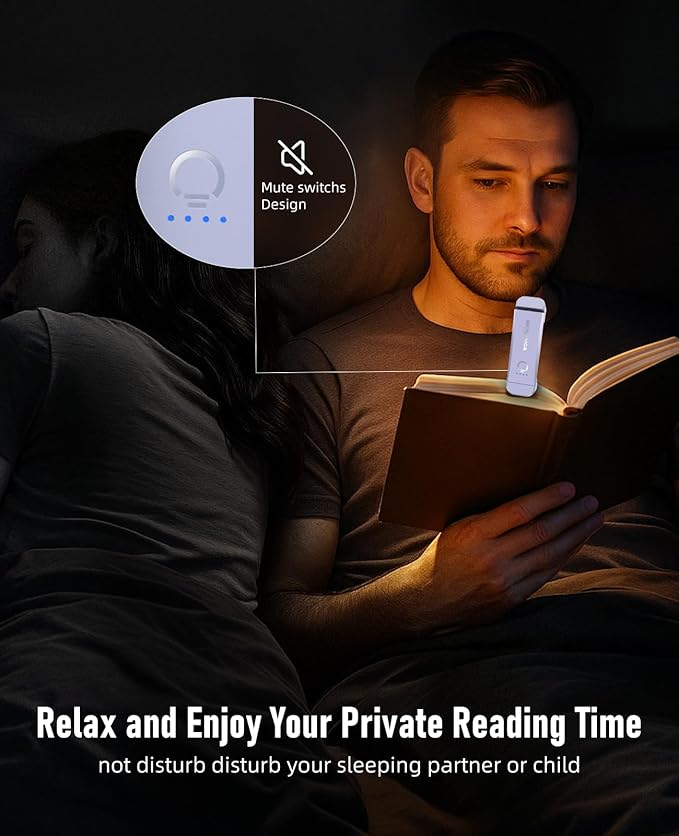 Book Reading Light,Silent Touch Books Lamp for Reading in Bed,Rechargeable Clip on Booklight with 3 Amber Colors & 7 LEDs Precise Dimming for Eye Caring Night Reading,Book Lovers,Kids,light lilac
