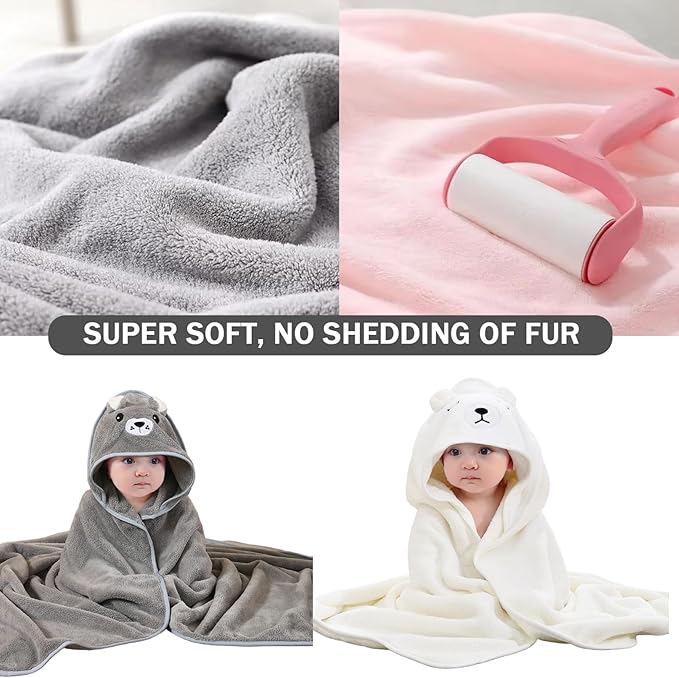 Baby Bath & Hooded Towels, 3pcs 31x31inch Cartoon Soft Hooded Bath Towels for Babies, Absorbent Baby Towel with Hood for Shower, Beach and Swimming