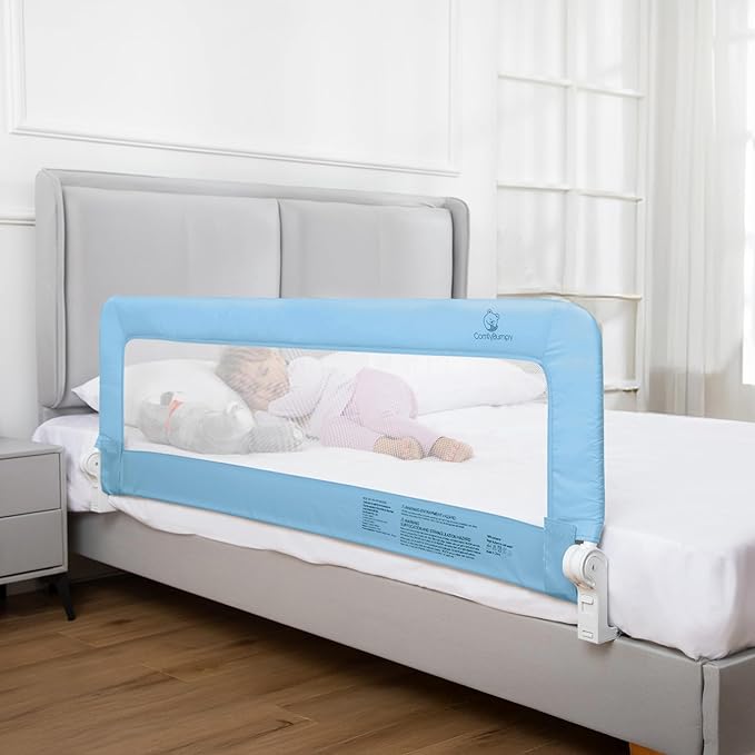 ComfyBumpy 1-Pack Bed Rail for Toddlers 55.5" L x 19.5" H | Toddler Bed Rails for Twin, Full, Queen & King Mattress Size | Swing Down Rail Guard | Mattress Side Rail for Kids | Blue
