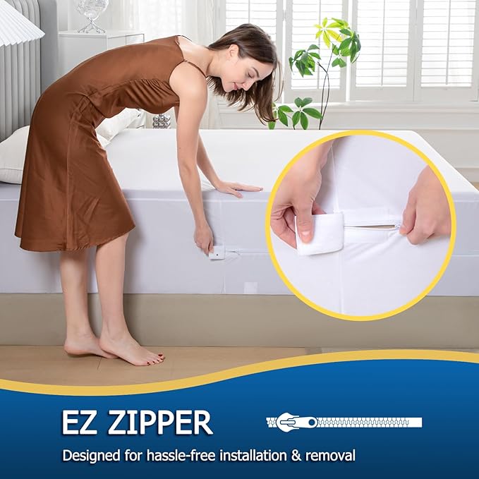 Zippered Mattress Encasement Twin XL, Waterproof Zipper Mattress Protector, Breathable, Noiseless, Machine-Washable Zip Mattress Cover，Fitting 7" - 13" Deep Mattress