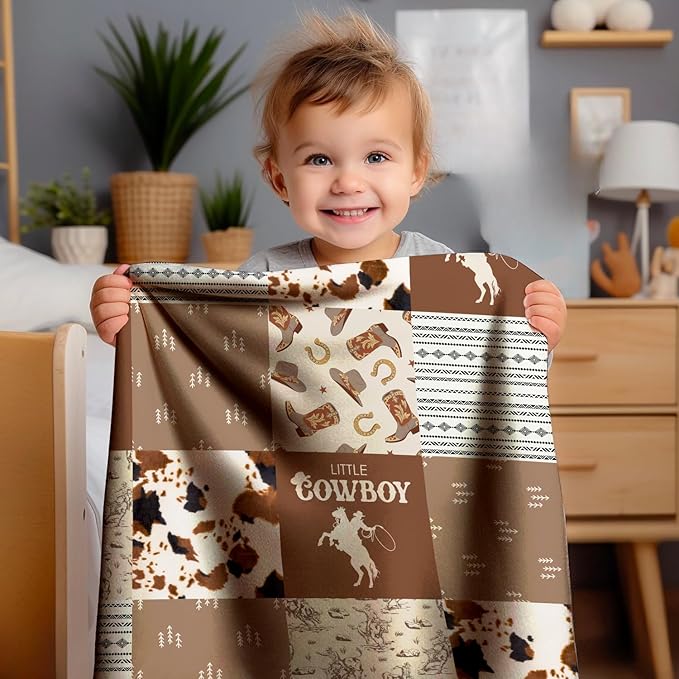Western Blanket, Western Decor for Nursery Room, Baby Blankets for Boys Girls, Cowboy Baby Blankets, Western Baby Stuff, Soft Warm Lightweight Nursery Bed Blanket for Newborn Toddlers (04, 30x40 in)