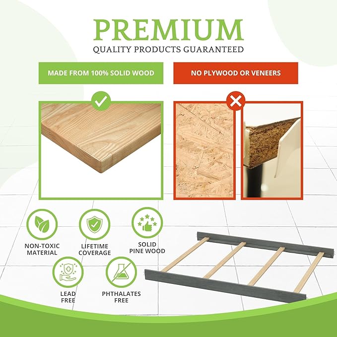 Full-Size Conversion Kit Bed Rails for Evolur Cribs - Solid Wood Crib Convertible Kit to Kids Bed - Transitional Style Rails & Easy-to-Install Child Essentials for Safety (Distressed Slate)