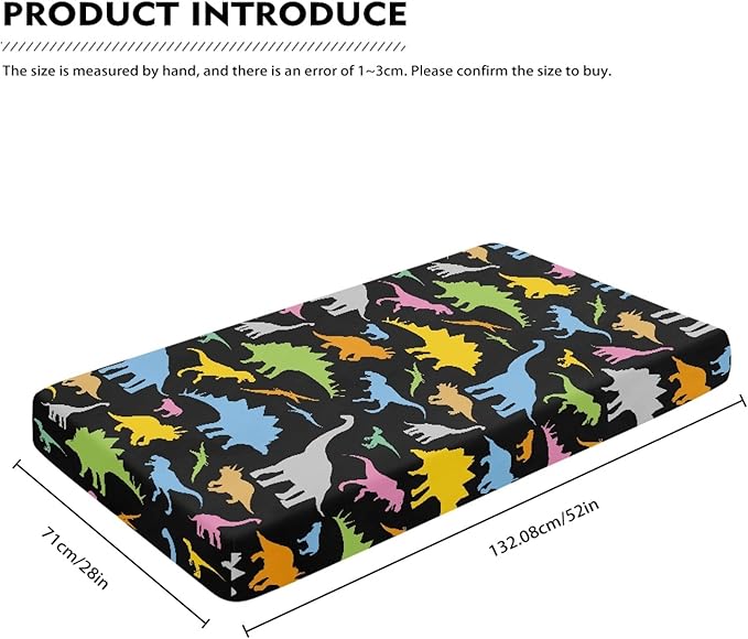 Colorful Dinosaur Baby Crib Sheets Fitted Crib Sheets Kid Crib Fitted Sheets Crib Cover Single Pack 28"x52" for Boys Girls