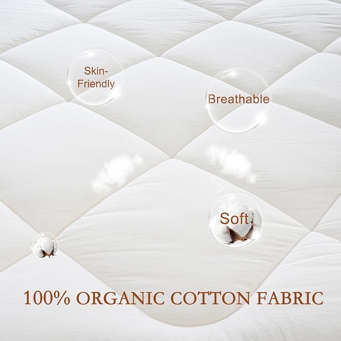 YOUR MOON Natural Wool Mattress Pad King – 450GSM Organic Australian Wool Mattress Topper, Quilted Fitted Mattress Bed Cover with 16" Deep Pocket, Hypoallergenic Cotton Cover (White)